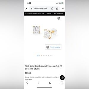 10K Gold Princess-Cut CZ Stud Earrings